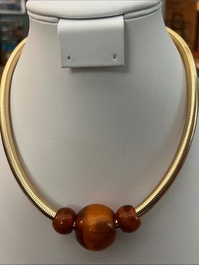 Paparazzi Gold Collar Necklace with Amber Brown Beads